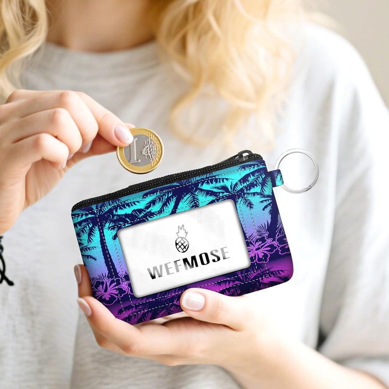 WEFMOSE Small Wallet Keychain with Clear ID Window Zipper Cute ID Case Coin Purse for Women Water Resistant Coin Pouch-Sunset Trees Keychain Wallet - Image 2